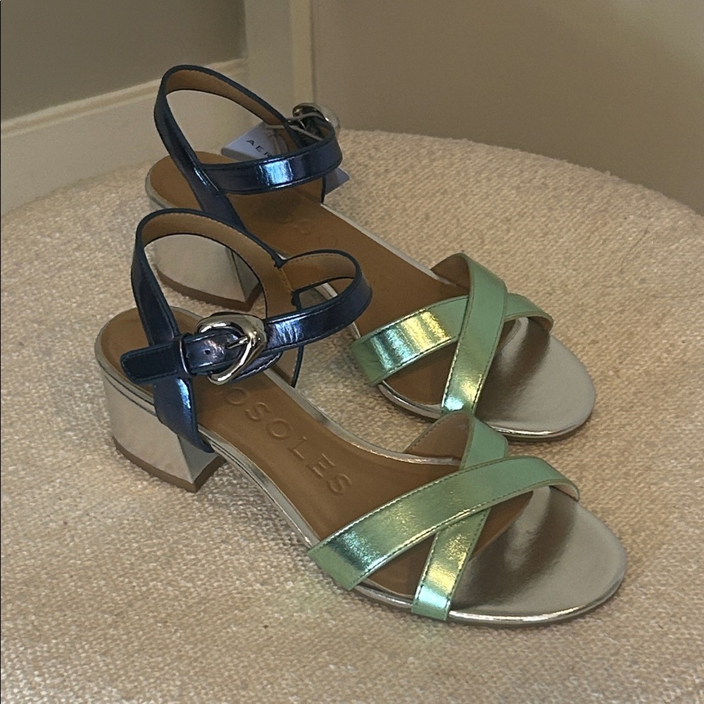 AEROSOLES Women's Strappy Heels - Blue, Green, and Silver